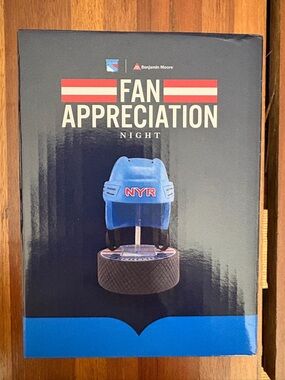 New York Rangers Helmet on Puck Stand Display